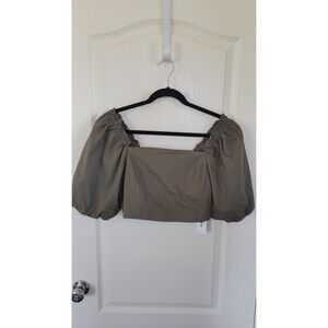 Jason Wu Top Balloon Puff Sleeve Crop Top Dark Olive